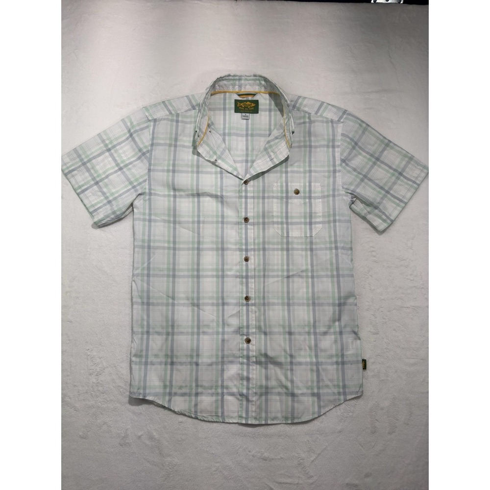 Marsh Shirt Mens Small Green Plaid Short Sleeve Button Front Stretch Fishing